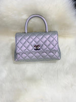 Sold-CHANEL Classic Iridescent Purple Caviar Small Coco Handle Bag in Silver Hardware