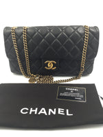 Sold-CHANEL CC Crown Calfskin Flap Bag - Black/Aged Gold Hardware