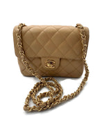 Sold-CHANEL Classic Lambskin Chain Single Mini Square Flap bag Beige/gold (2)