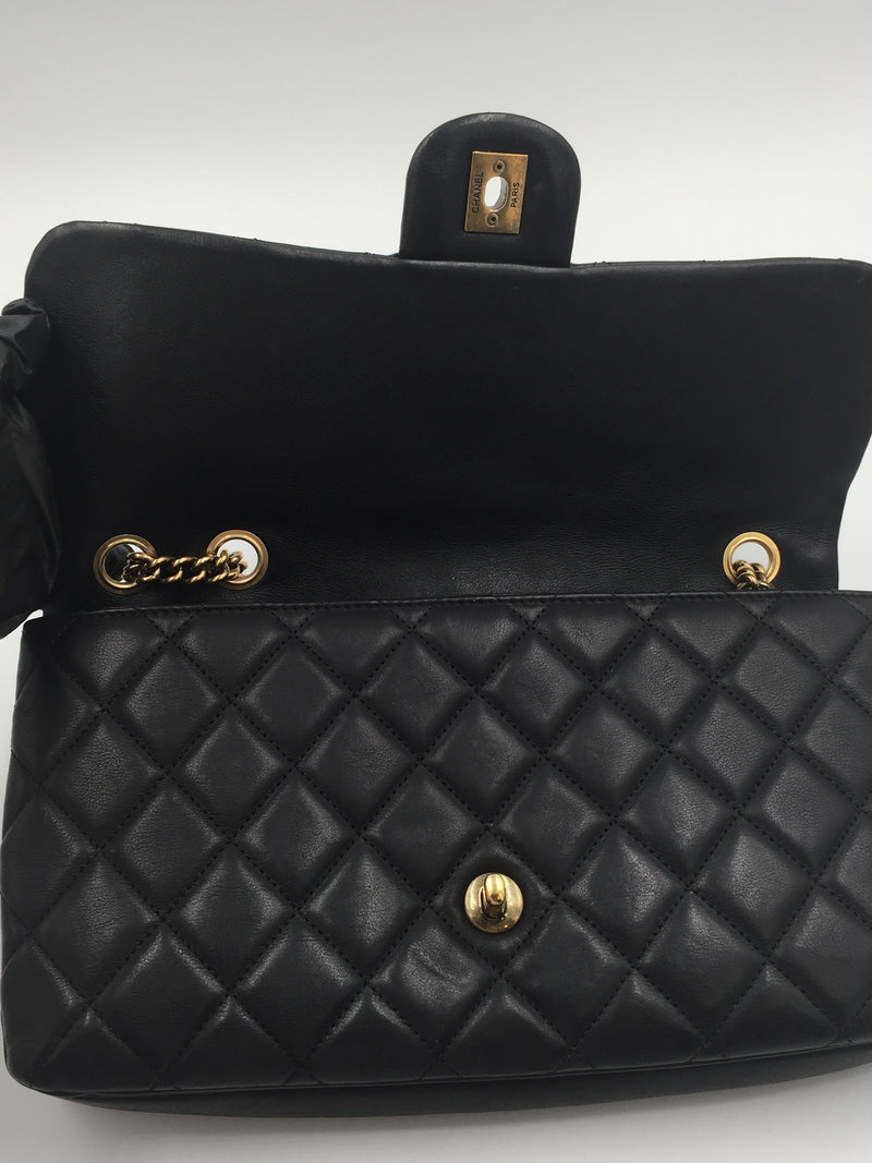 Sold-CHANEL CC Crown Calfskin Flap Bag - Black/Aged Gold Hardware