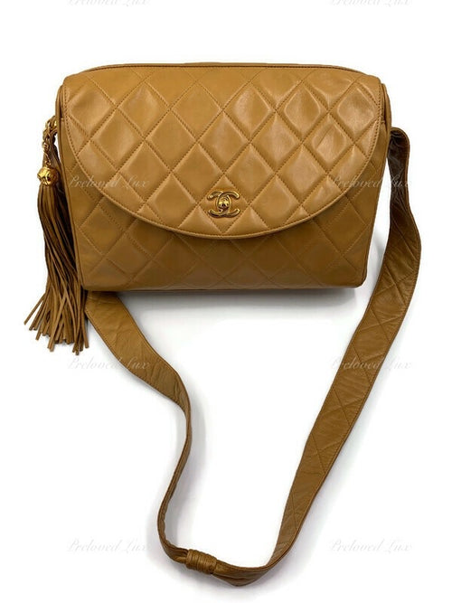 CHANEL Lambskin Camel (Dark Beige) Large Camera Bag with Tassel