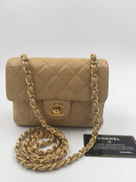 Sold-CHANEL Classic Lambskin Chain Single Mini Square Flap bag Beige/ gold