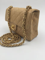 Sold-CHANEL Classic Lambskin Chain Single Mini Square Flap bag Beige/ gold