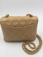 Sold-CHANEL Classic Lambskin Chain Single Mini Square Flap bag Beige/ gold