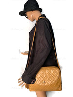 CHANEL Lambskin Camel (Dark Beige) Large Camera Bag with Tassel