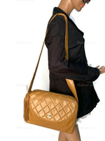 CHANEL Lambskin Camel (Dark Beige) Large Camera Bag with Tassel