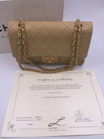 Sold-CHANEL Classic Lambskin Double Chain Double Flap Medium Shoulder Bag- beige/gold