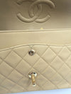 Sold-CHANEL Classic Lambskin Double Chain Double Flap Medium Shoulder Bag- beige/gold