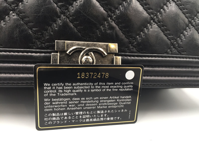 Sold-CHANEL Calfskin Quilted Large Boy Flap Black- Aged Silver Hardware