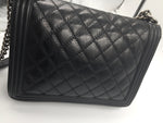 Sold-CHANEL Calfskin Quilted Large Boy Flap Black- Aged Silver Hardware