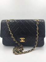 Sold-CHANEL Classic Lambskin Double Chain Double Medium Flap Bag black/gold