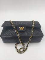 Sold-CHANEL Classic Lambskin Double Chain Double Medium Flap Bag black/gold