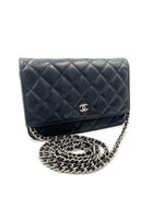 Sold-CHANEL Black Lambskin Wallet-on-the-chain WOC Crossbody Flap Bag Silver Hardware