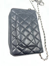 Sold-CHANEL Black Lambskin Wallet-on-the-chain WOC Crossbody Flap Bag Silver Hardware