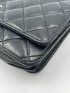 Sold-CHANEL Black Lambskin Wallet-on-the-chain WOC Crossbody Flap Bag Silver Hardware