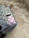 CHANEL Iridescent Purple Calfskin Mini Flap Crossbody Bag in Silver Hardware