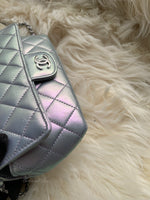 CHANEL Iridescent Purple Calfskin Mini Flap Crossbody Bag in Silver Hardware