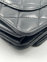 Sold-CHANEL Black Lambskin Wallet-on-the-chain WOC Crossbody Flap Bag Silver Hardware