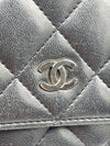 Sold-CHANEL Black Lambskin Wallet-on-the-chain WOC Crossbody Flap Bag Silver Hardware