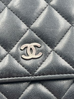 Sold-CHANEL Black Lambskin Wallet-on-the-chain WOC Crossbody Flap Bag Silver Hardware