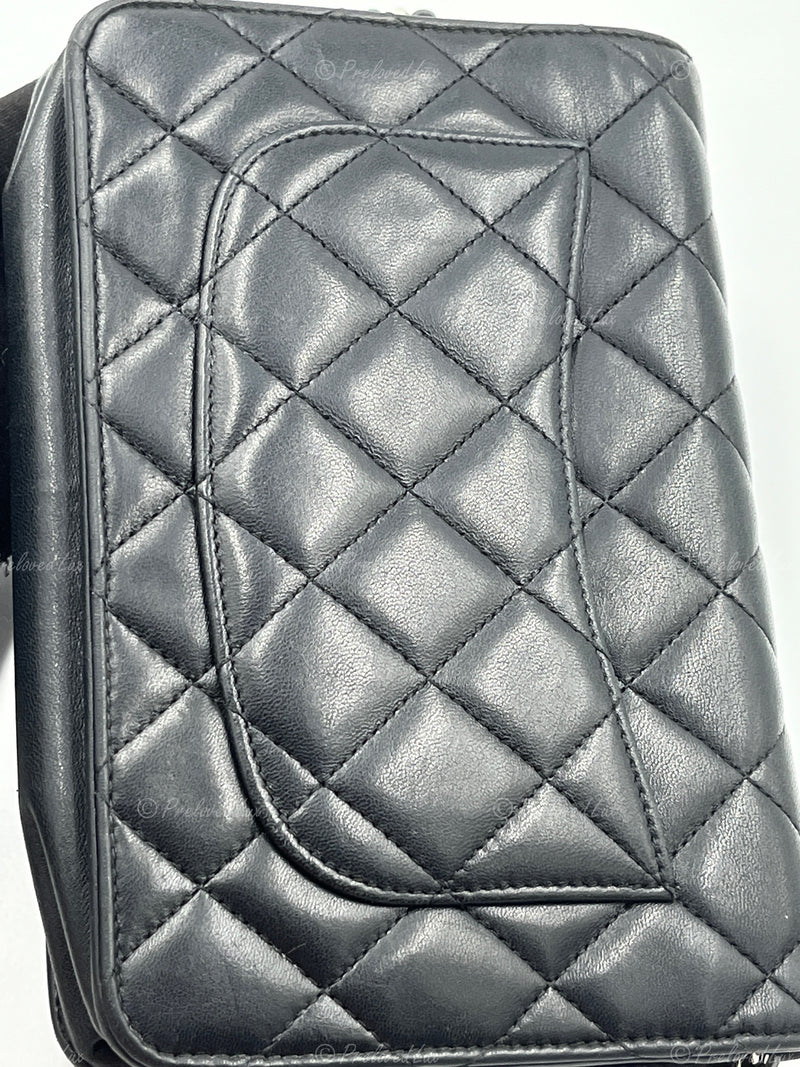 Sold-CHANEL Black Lambskin Wallet-on-the-chain WOC Crossbody Flap Bag Silver Hardware