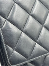 Sold-CHANEL Black Lambskin Wallet-on-the-chain WOC Crossbody Flap Bag Silver Hardware