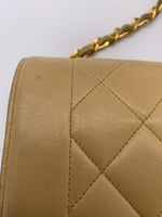 Sold-CHANEL Lambskin Medium Diana Single Chain Single Flap Bag Beige/gold (2)