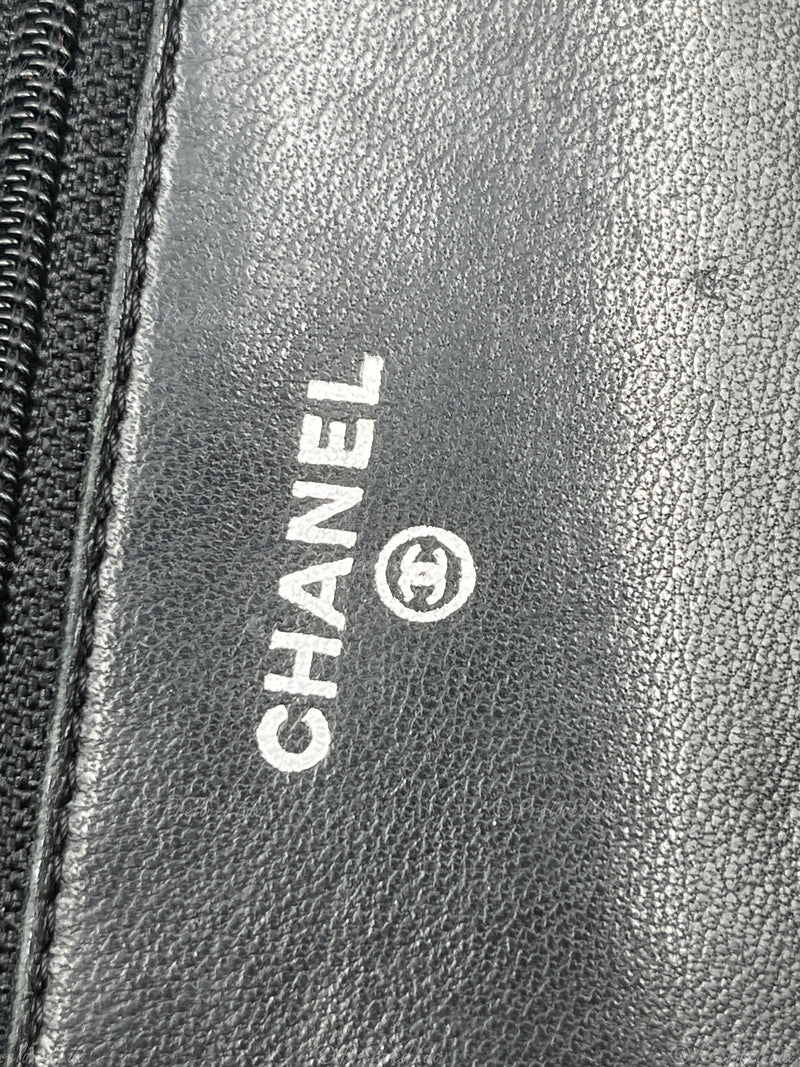 Sold-CHANEL Black Lambskin Wallet-on-the-chain WOC Crossbody Flap Bag Silver Hardware