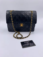 Sold-CHANEL Classic Lambskin Double Chain Double Flap Medium Square Bag Black / Gold Hardware