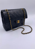 Sold-CHANEL Classic Lambskin Double Chain Double Flap Medium Square Bag Black / Gold Hardware