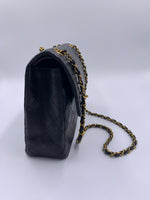 Sold-CHANEL Classic Lambskin Double Chain Double Flap Medium Square Bag Black / Gold Hardware