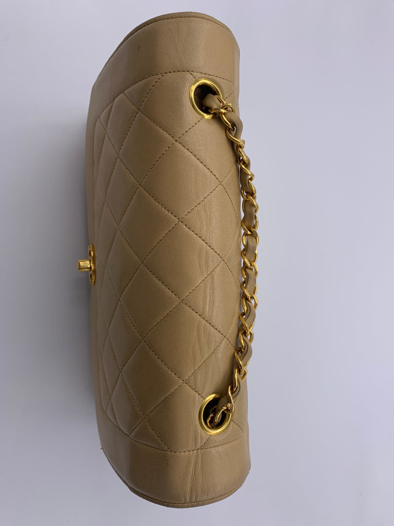 Sold-CHANEL Lambskin Medium Diana Single Chain Single Flap Bag Beige/gold (2)