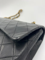 Sold-CHANEL Classic Lambskin Double Chain Double Flap Medium Square Bag Black / Gold Hardware