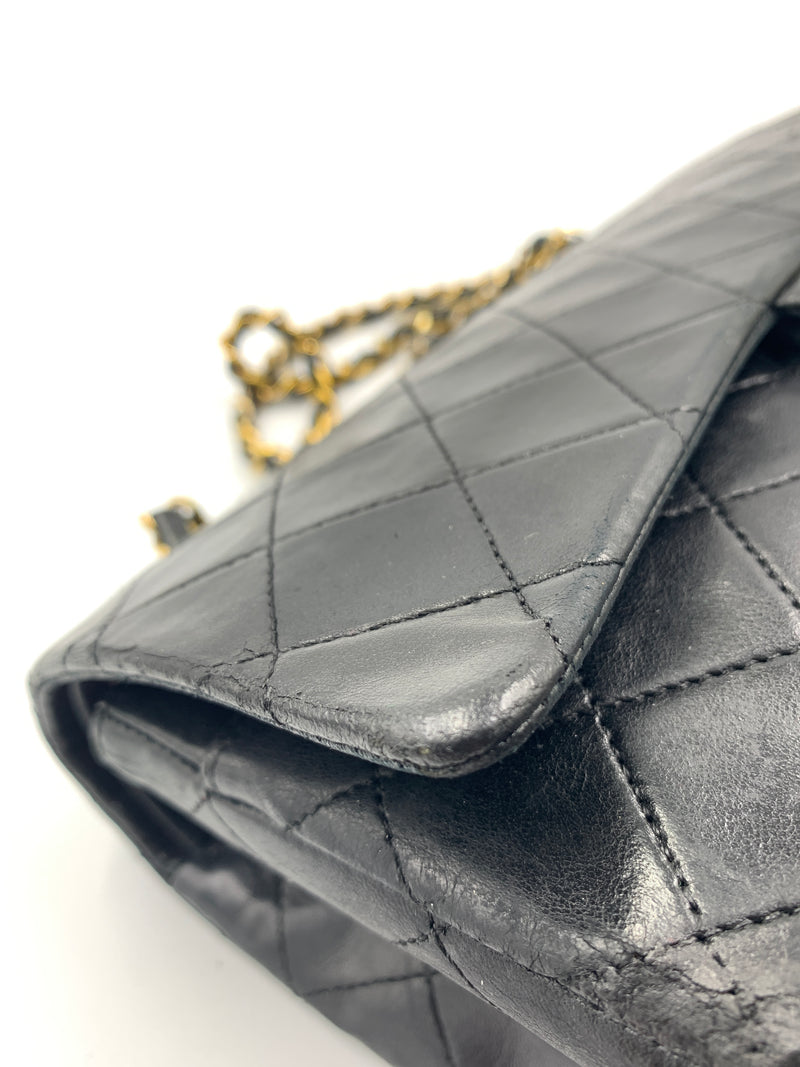 Sold-CHANEL Classic Lambskin Double Chain Double Flap Medium Square Bag Black / Gold Hardware