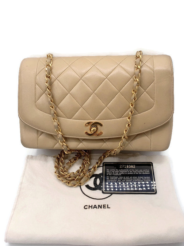 Sold-CHANEL Lambskin Medium Diana Single Chain Single Flap Bag Beige/gold (2)