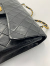 Sold-CHANEL Classic Lambskin Double Chain Double Flap Medium Square Bag Black / Gold Hardware