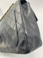 Sold-CHANEL Classic Lambskin Double Chain Double Flap Medium Square Bag Black / Gold Hardware