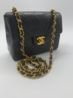 Sold-CHANEL Classic Lambskin Chain Mini Square Flap Bag black/gold J187