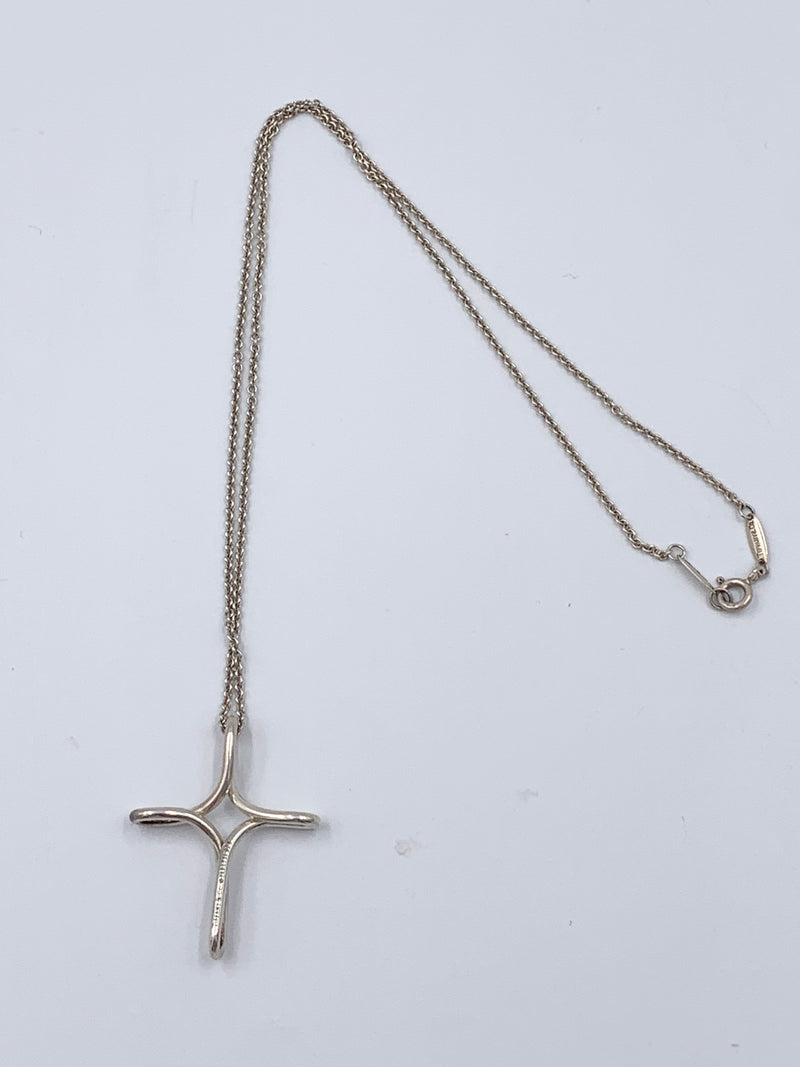 Sold-Tiffany 
Co 925 Silver Elsa Peretti Large Size Infinity Cross Pendant Necklace