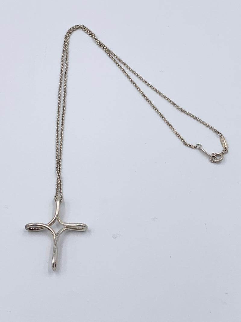 Sold-Tiffany 
Co 925 Silver Elsa Peretti Large Size Infinity Cross Pendant Necklace