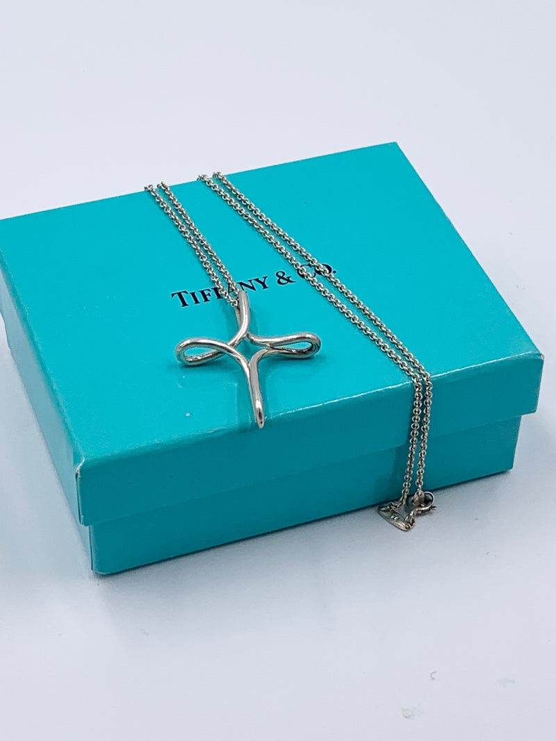 Sold-Tiffany 
Co 925 Silver Elsa Peretti Large Size Infinity Cross Pendant Necklace