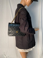 Sold-CHANEL Classic Lambskin Double Chain Double Flap Medium Square Bag Black / Gold Hardware