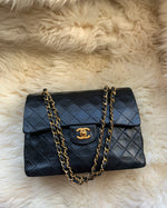 Sold-CHANEL Classic Lambskin Double Chain Double Flap Medium Square Bag Black / Gold Hardware