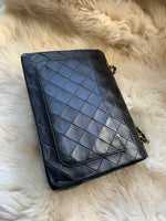 Sold-CHANEL Classic Lambskin Double Chain Double Flap Medium Square Bag Black / Gold Hardware