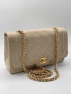 Sold-CHANEL Vintage Lambskin Single Flap Bag Beige/gold hardware