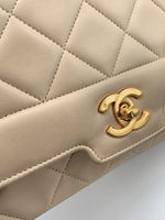 Sold-CHANEL Vintage Lambskin Single Flap Bag Beige/gold hardware