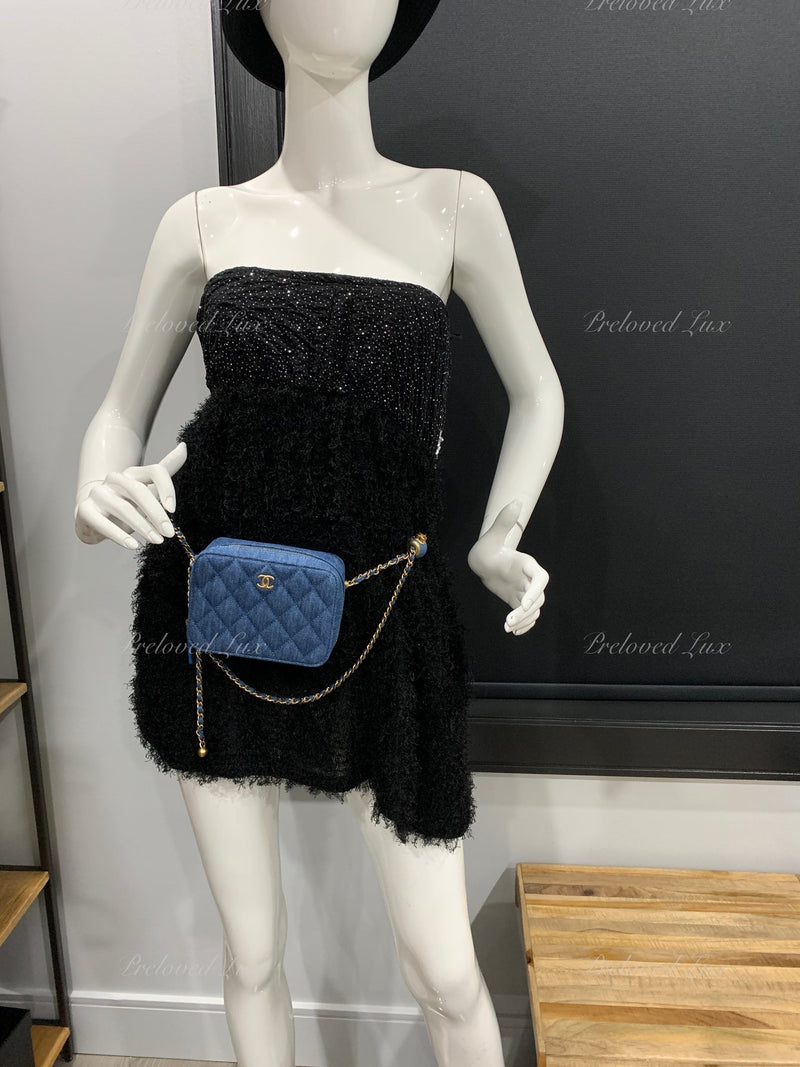 CHANEL Denim Blue Pearl Crush Mini Vanity Camera Bag in Aged Gold Hardware