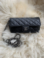 Sold-CHANEL Black Caviar Mini Flap Crossbody Bag in Silver Hardware