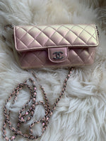 CHANEL Iridescent Pink Calfskin Mini Flap Crossbody Bag in Silver Hardware