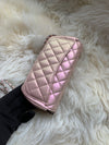 CHANEL Iridescent Pink Calfskin Mini Flap Crossbody Bag in Silver Hardware